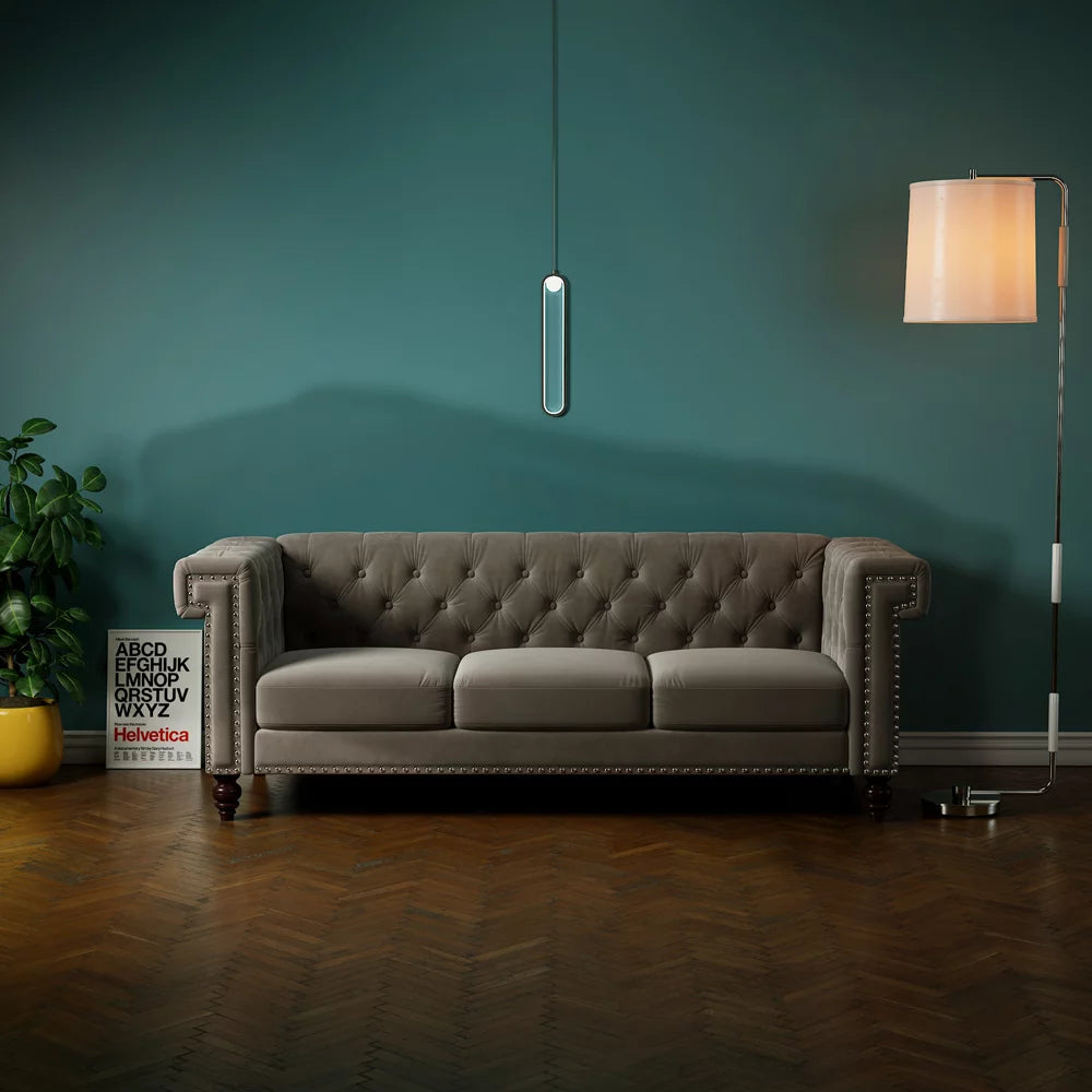 3 Seater Velvet Sofa with 3 Pillows F26332