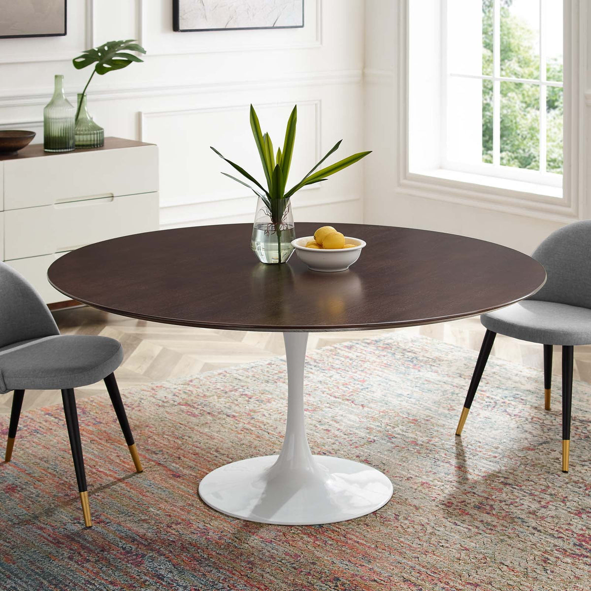 60 inch Round White Walnut Wood Dining Table C225