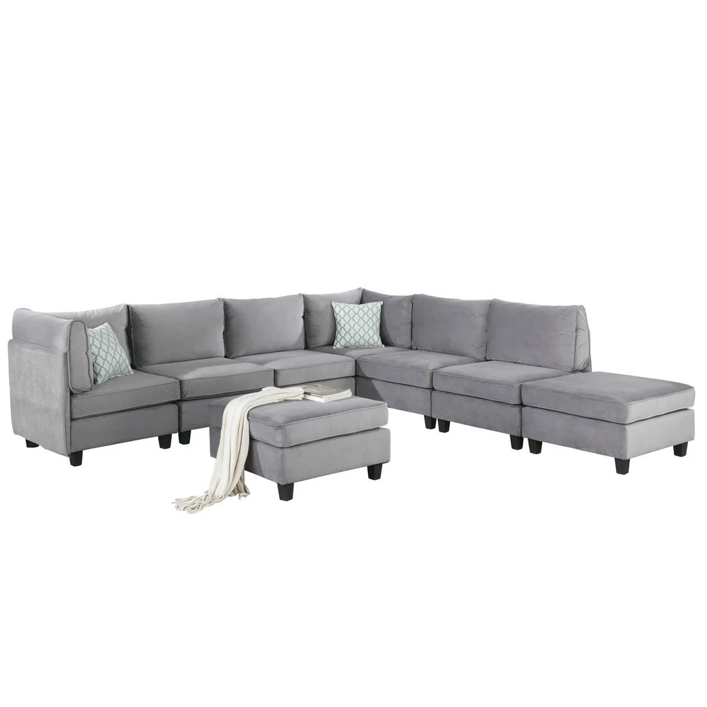 Gray Velvet 8Pc Modular Sectional Sofa N5764