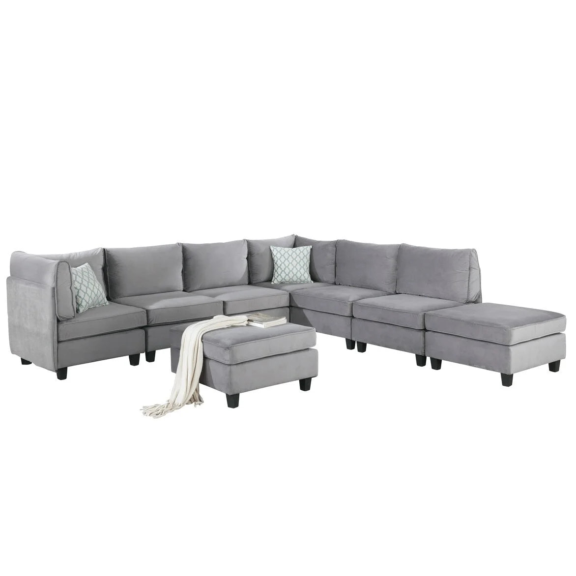 Gray Velvet 8Pc Modular Sectional Sofa N5764