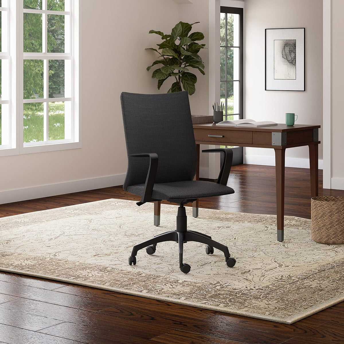 Black Linen Office Chair with Caster Base I63695