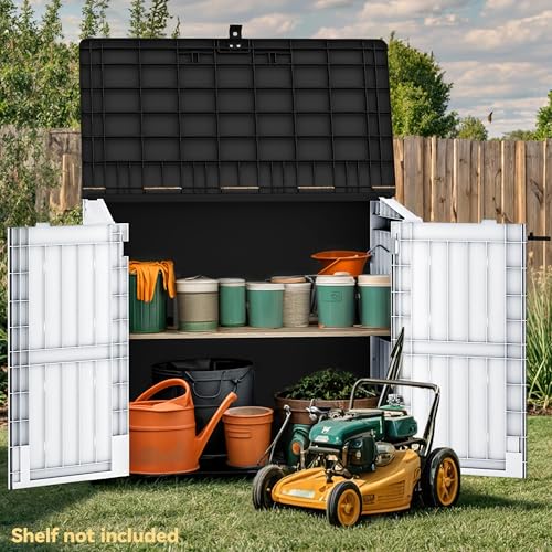 Weather-Resistant Horizontal Storage Shed, 35 Cu Ft, Lockable, Light Gray D5252