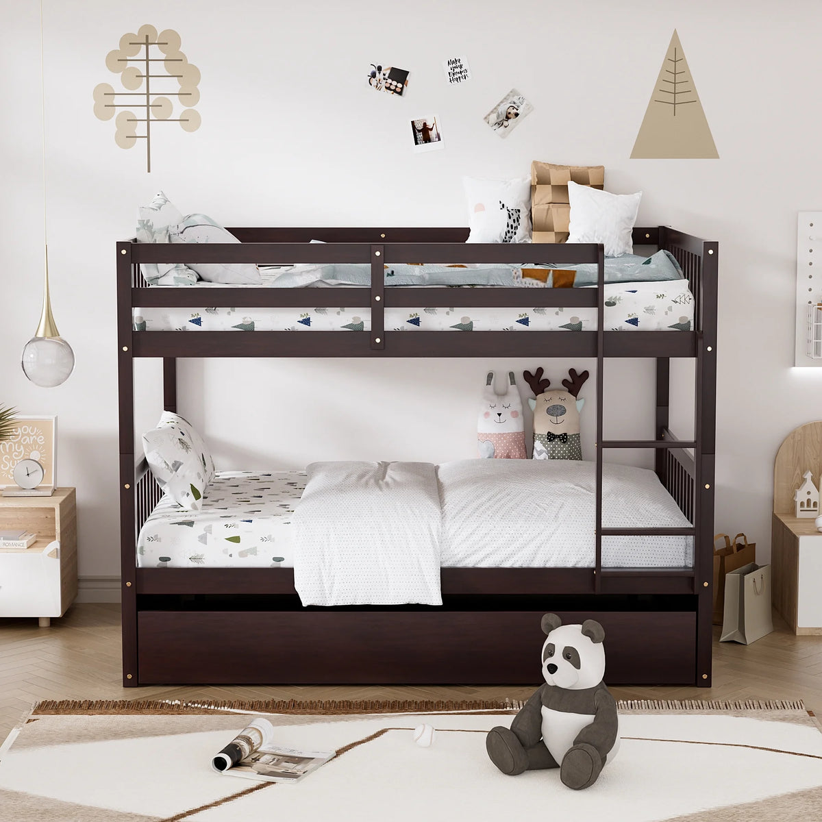 Wood Full over Full Bunk Bed with Trundle and Ladder N82649