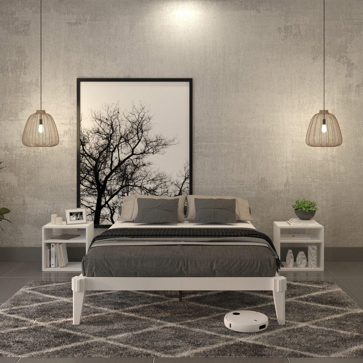 King Platform Bed Frame, No Headboard, Solid Wood, Walnut X1855