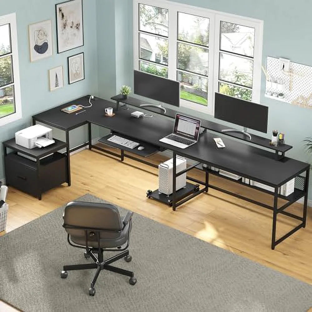 U Shaped Reversible L Shaped Office Desk with File Drawer V468