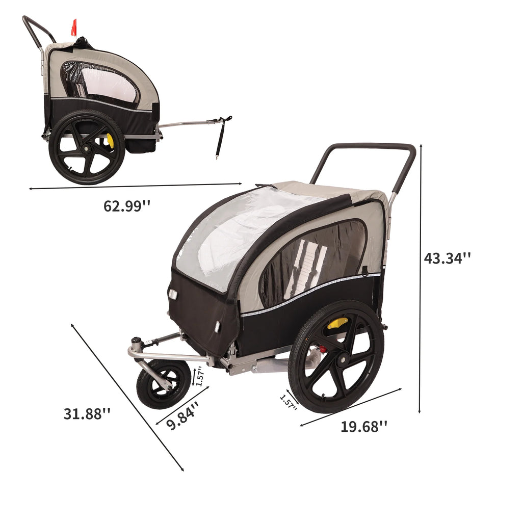Double 2 Seat Foldable Bike Trailer Stroller M1965