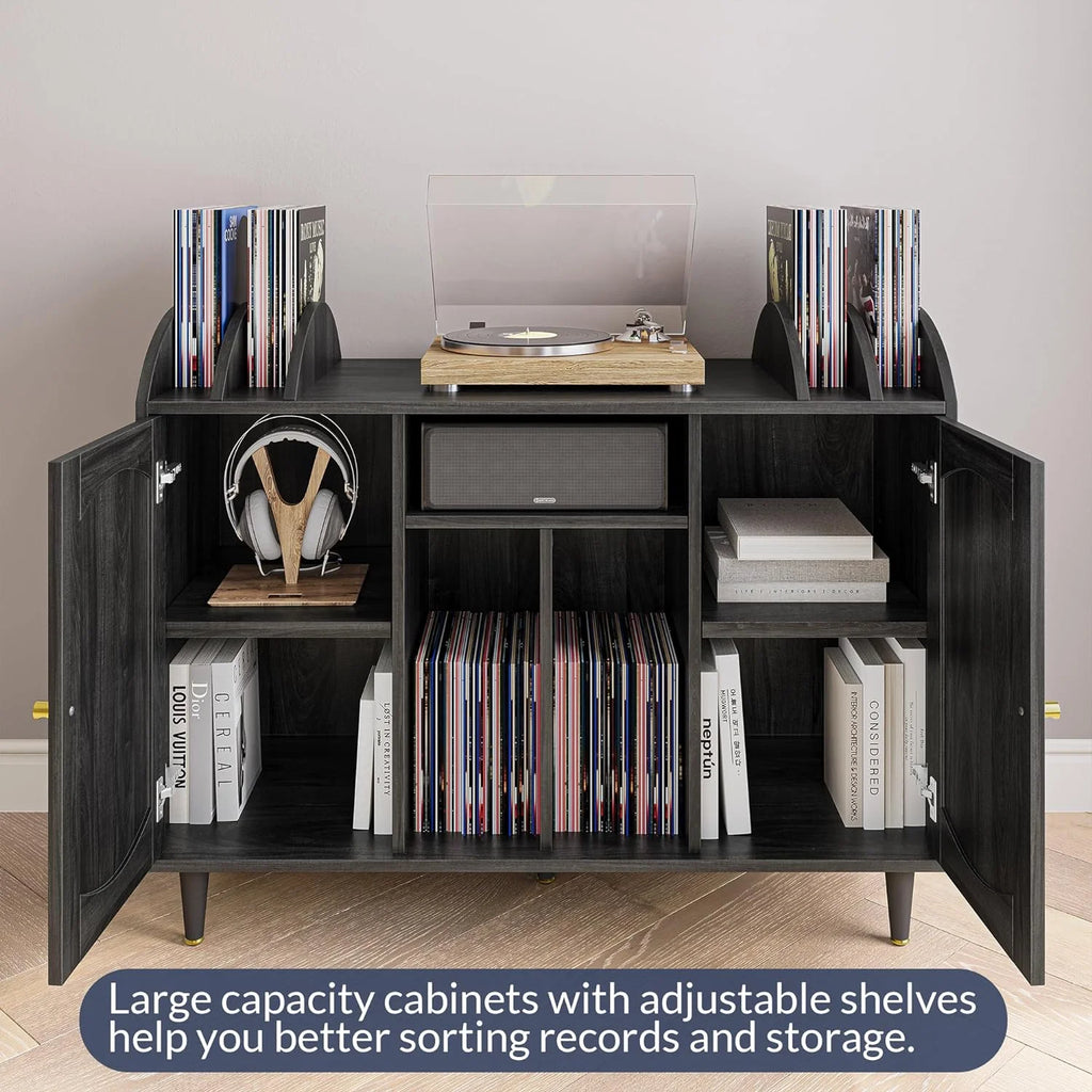 Mid-Century Record Player Stand with Power Outlet C490