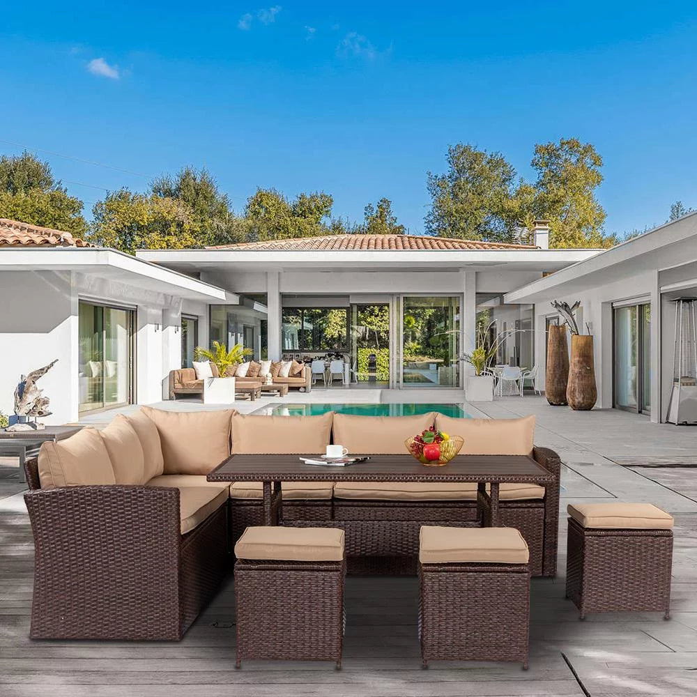8 Pieces Patio Rattan Wicker Furniture Set with Cushions O101