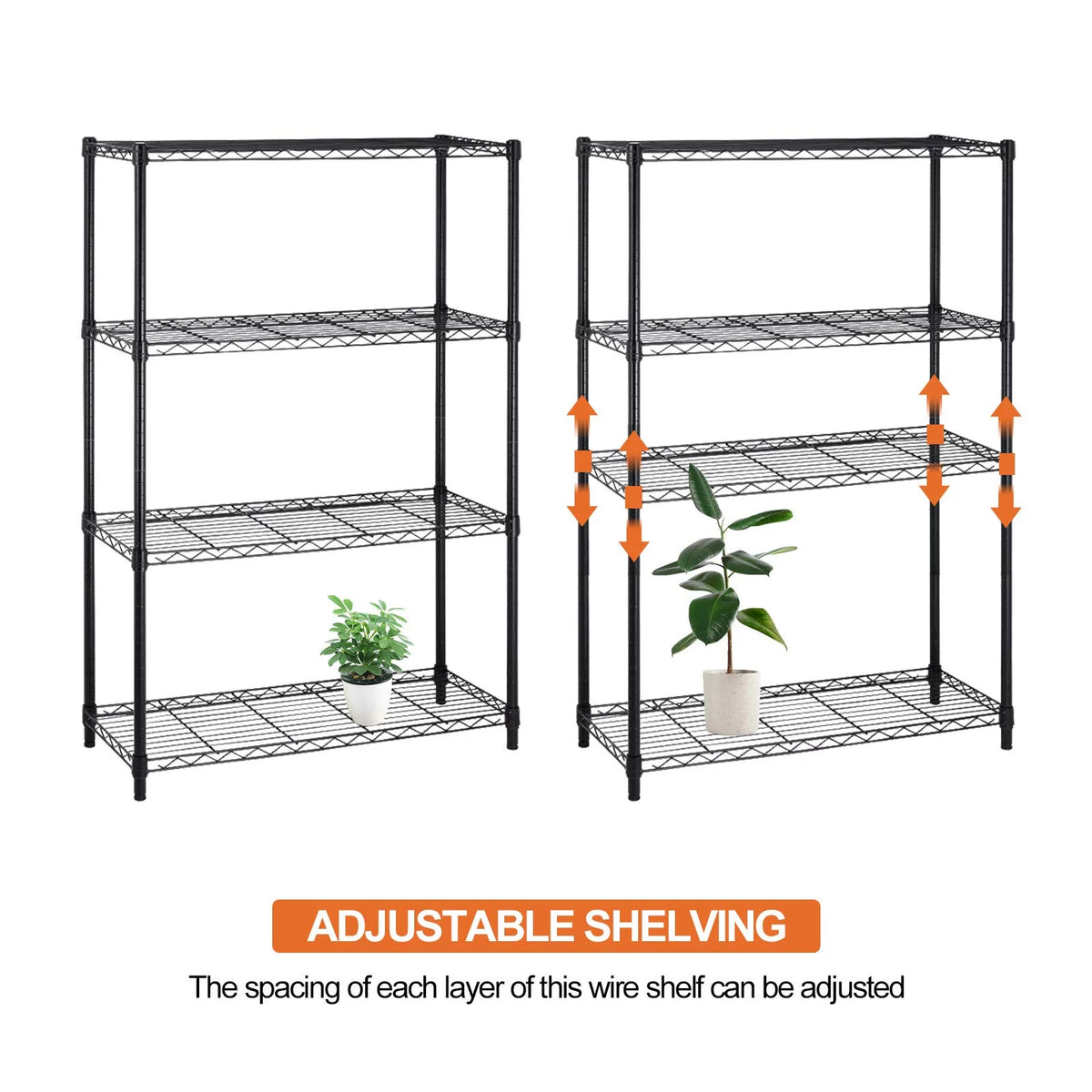 4 Tier Heavy Duty Adjustable Metal Shelving Unit with Wheels, Black K321