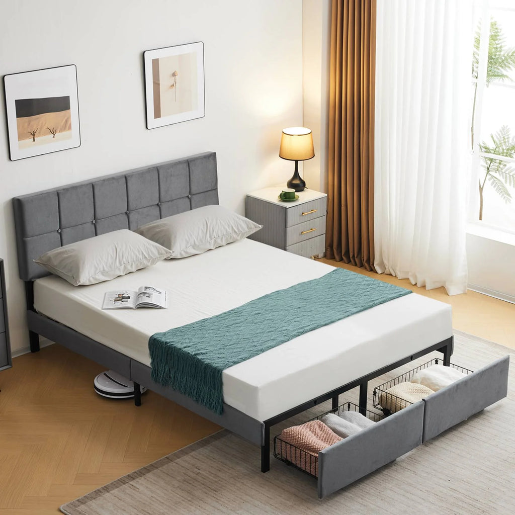 Full Size Platform Bed Frame with 2 Drawers K44256