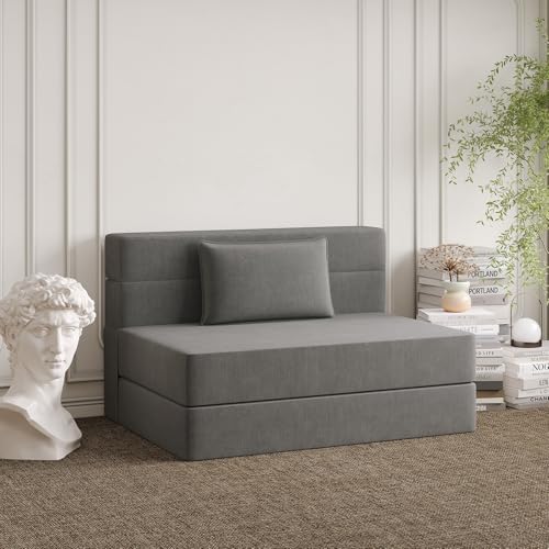 Convertible Folding Sofa Bed Twin Size 4 in 1 Sleeper Chair with Pillow Linen Fabric Memory Foam C8974