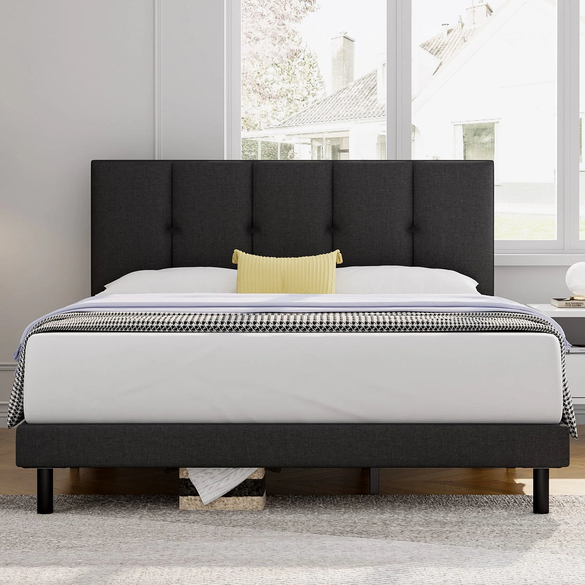 Queen Size Fabric Upholstered Platform Bed Frame T6718