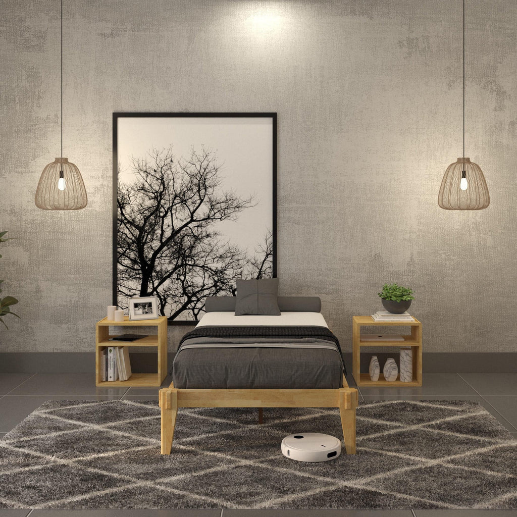 King Platform Bed Frame, No Headboard, Solid Wood, Walnut X1855