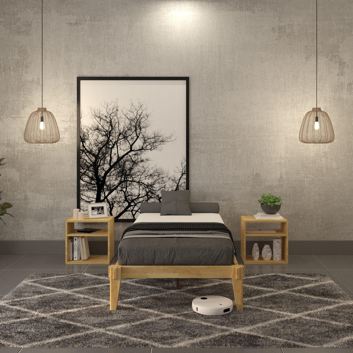 King Platform Bed Frame, No Headboard, Solid Wood, Walnut X1855