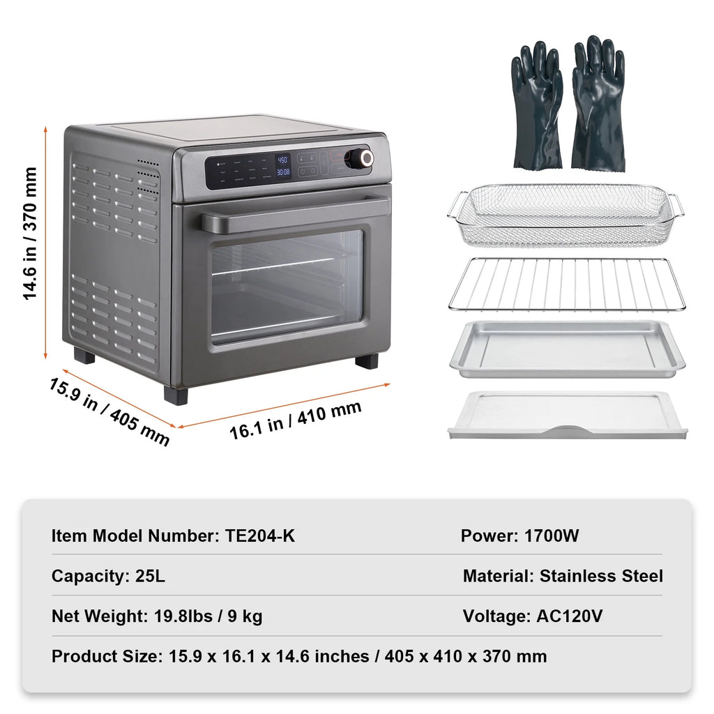 12-IN-1 1700W Air Fryer Toaster Oven 25L Stainless Steel Convection Oven V801