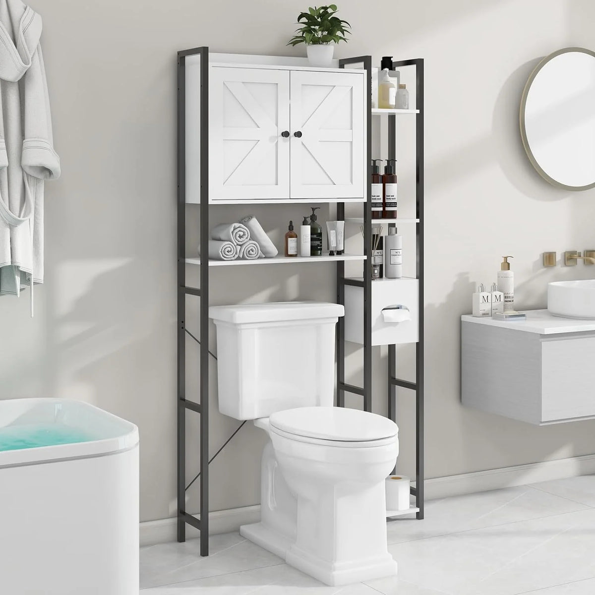 White Over The Toilet Storage Cabinet with 2 Doors X34032