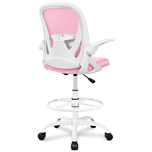 Black Ergonomic Drafting Chair with Flip-up Armrests and Footrest Ring V2160