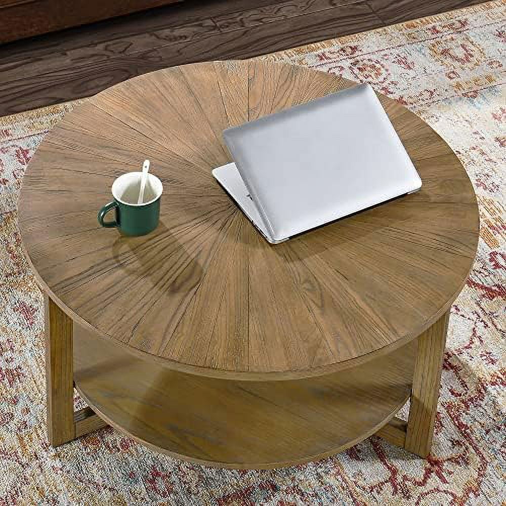 Round Solid Wood Coffee Table Yellowish Brown U5076