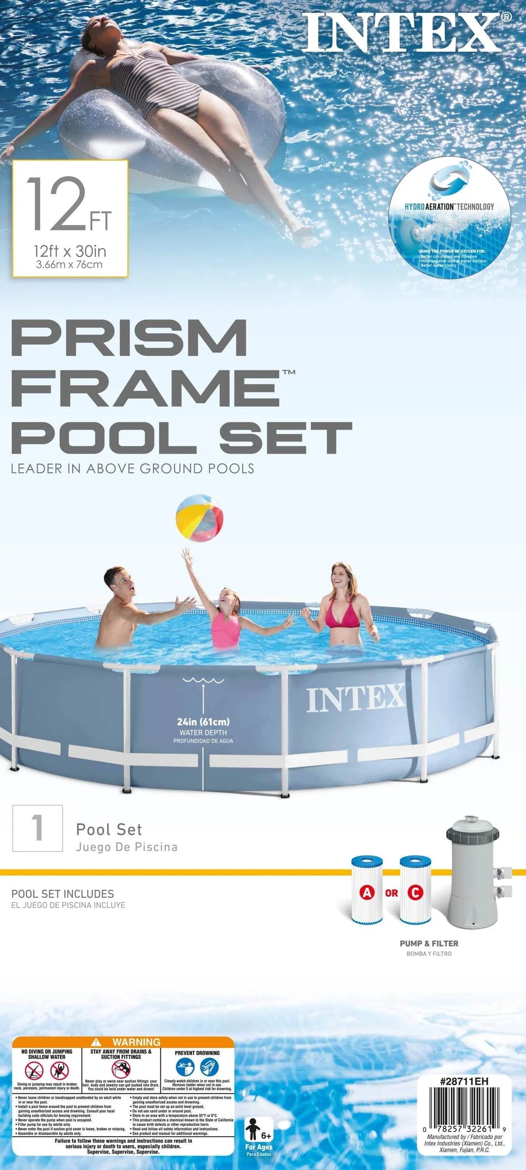 12ft x 30in Above Ground Swimming Pool with Filter Pump W605