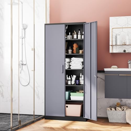 Black Steel Storage Cabinet with Lockable Doors and Adjustable Shelves W7826