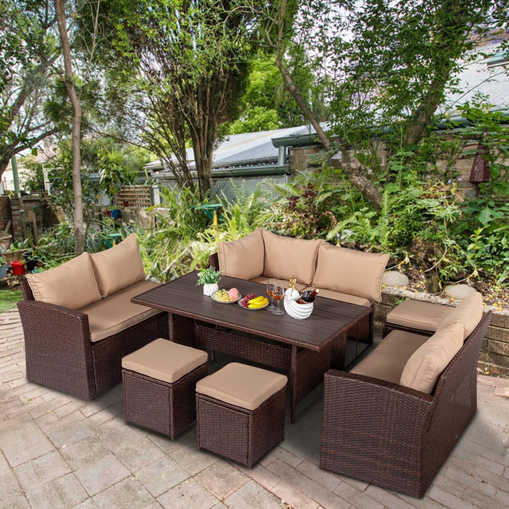 8 Pieces Patio Rattan Wicker Furniture Set with Cushions O101