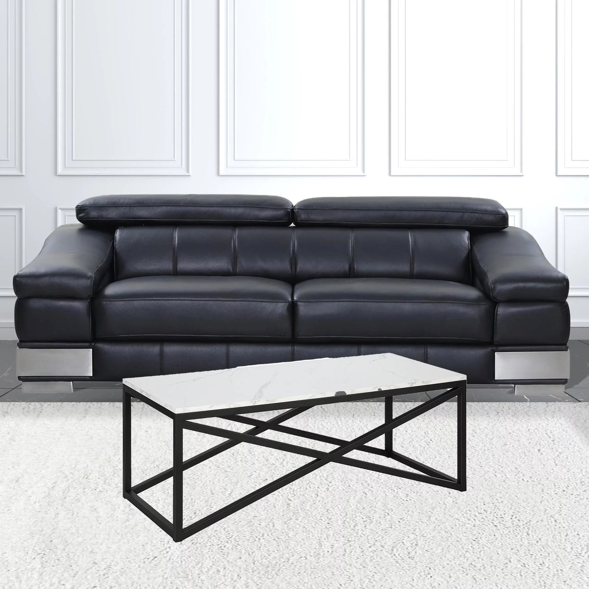 Black & White Faux Marble Rectangular Coffee Table G240