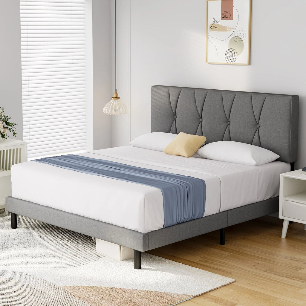 Full Size Platform Bed with Fabric Upholstered Headboard P568