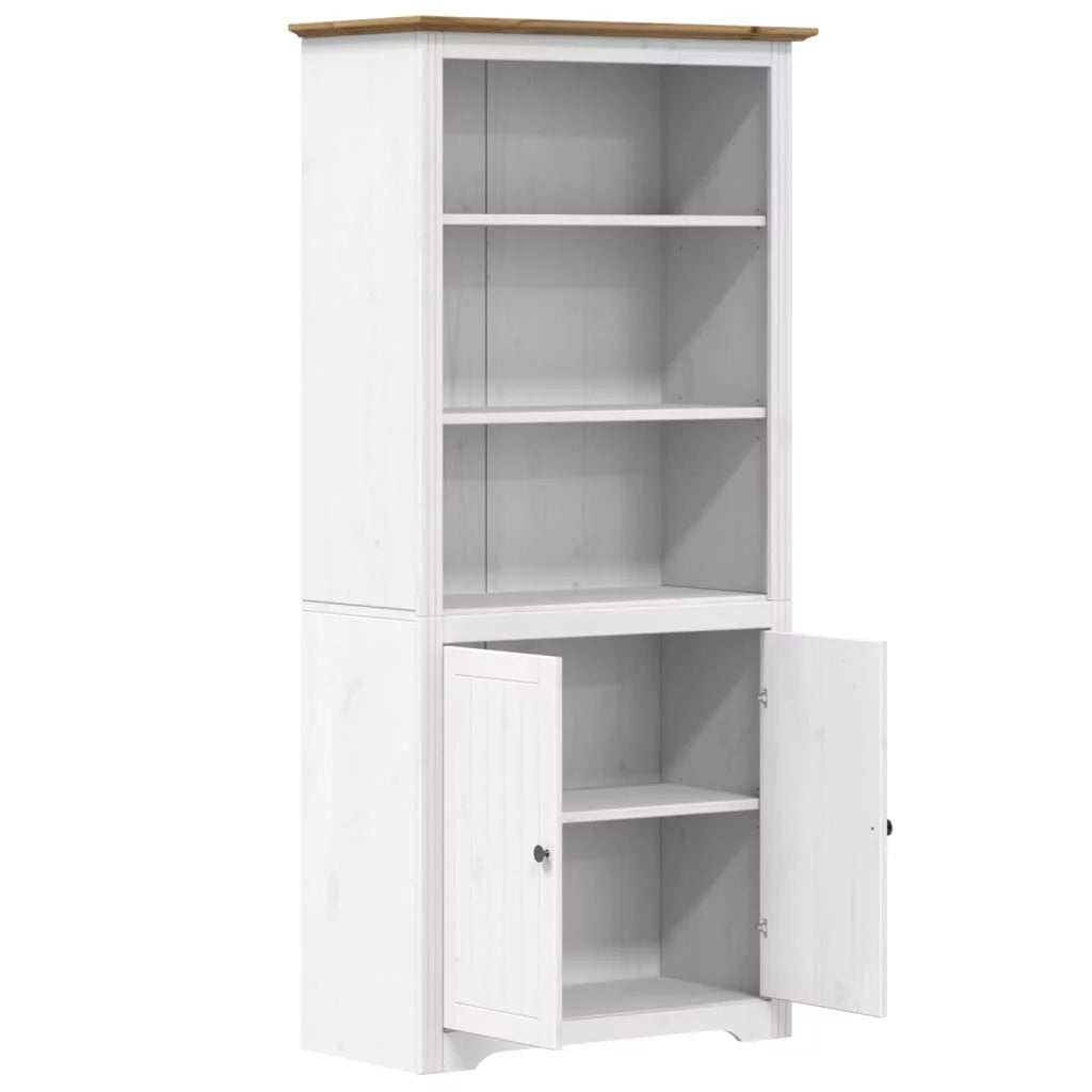 White and Brown Solid Wood Pine Bookcase Q7056