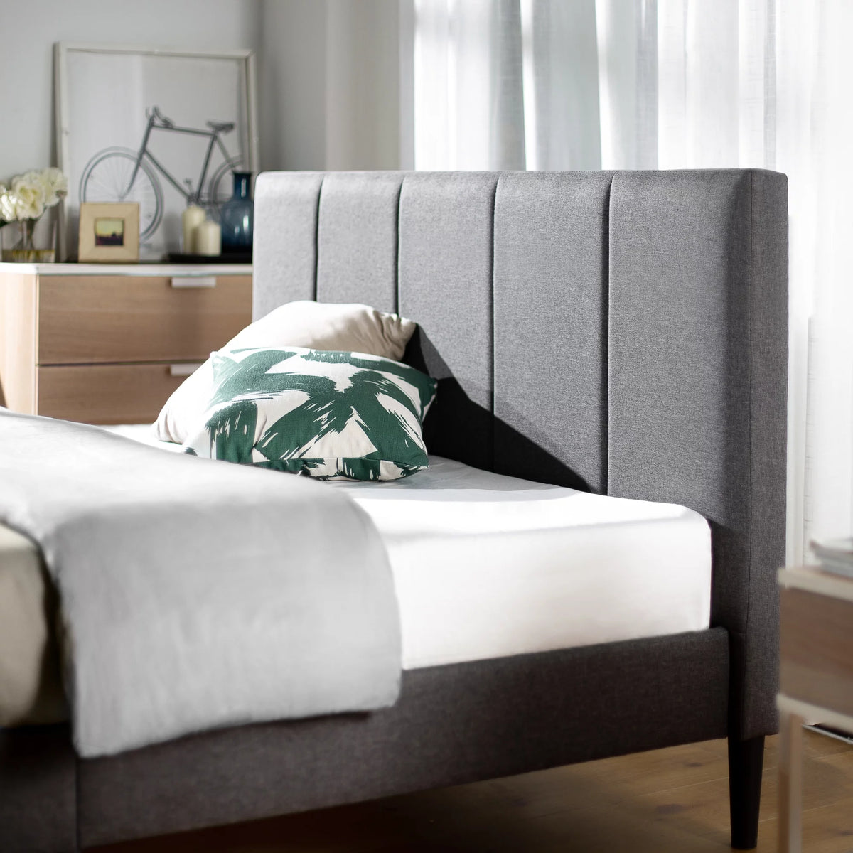 Beige Queen Upholstered Platform Bed Frame W306512