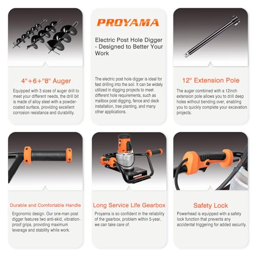 1700W Corded Electric Earth Auger with Drill Bit M543