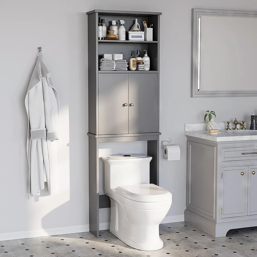 Over The Toilet Storage Cabinet with Adjustable Shelf, 75in, Gray X9929