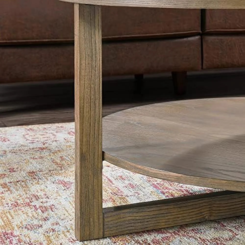 Round Solid Wood Coffee Table Yellowish Brown U5076