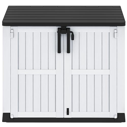 Weather-Resistant Horizontal Storage Shed, 35 Cu Ft, Lockable, Light Gray D5252