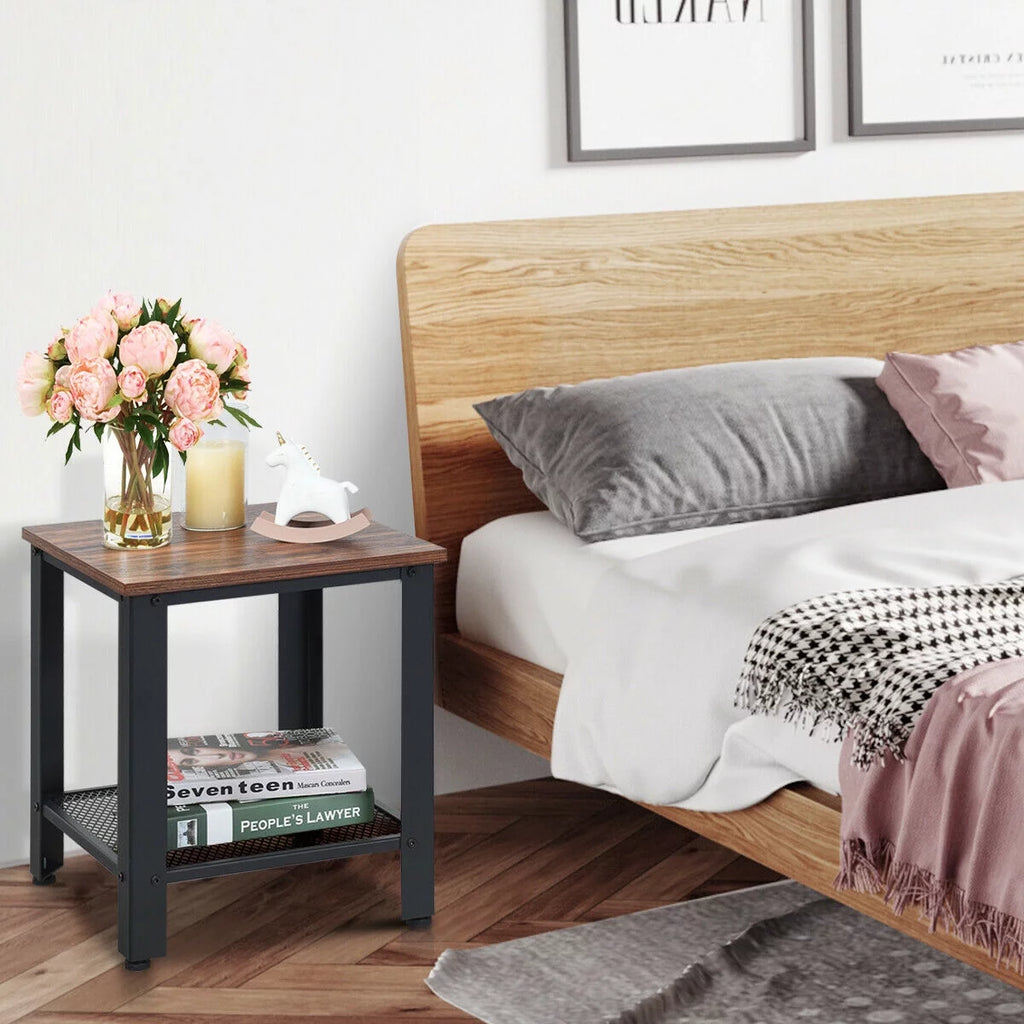 Set of 2 Black 2 Tier Side Table with Storage Shelf M434