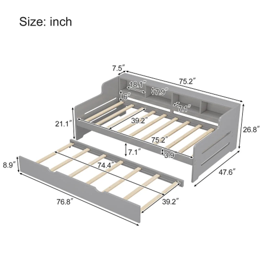 Twin Size Wooden Day Bed with Trundle R747740
