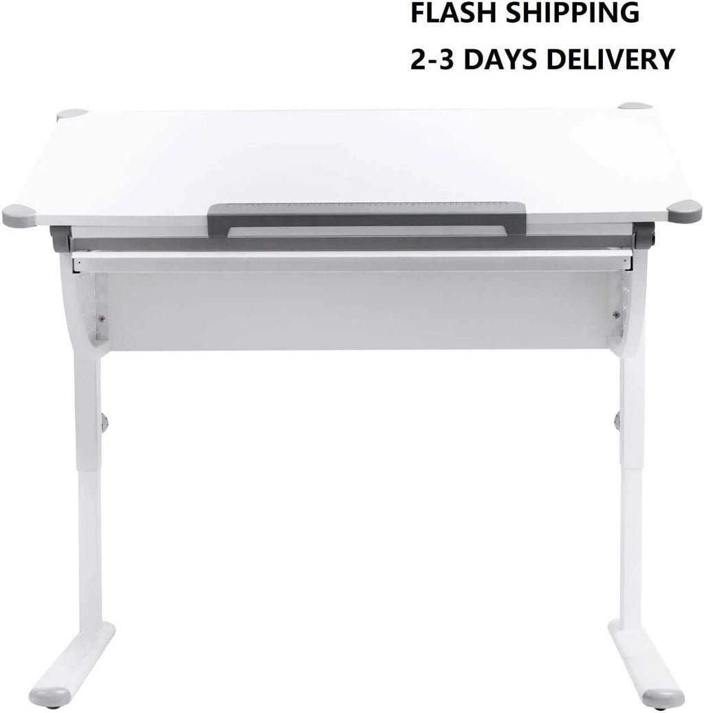 Adjustable Height Study Table with Tilting Desktop and Storage A492