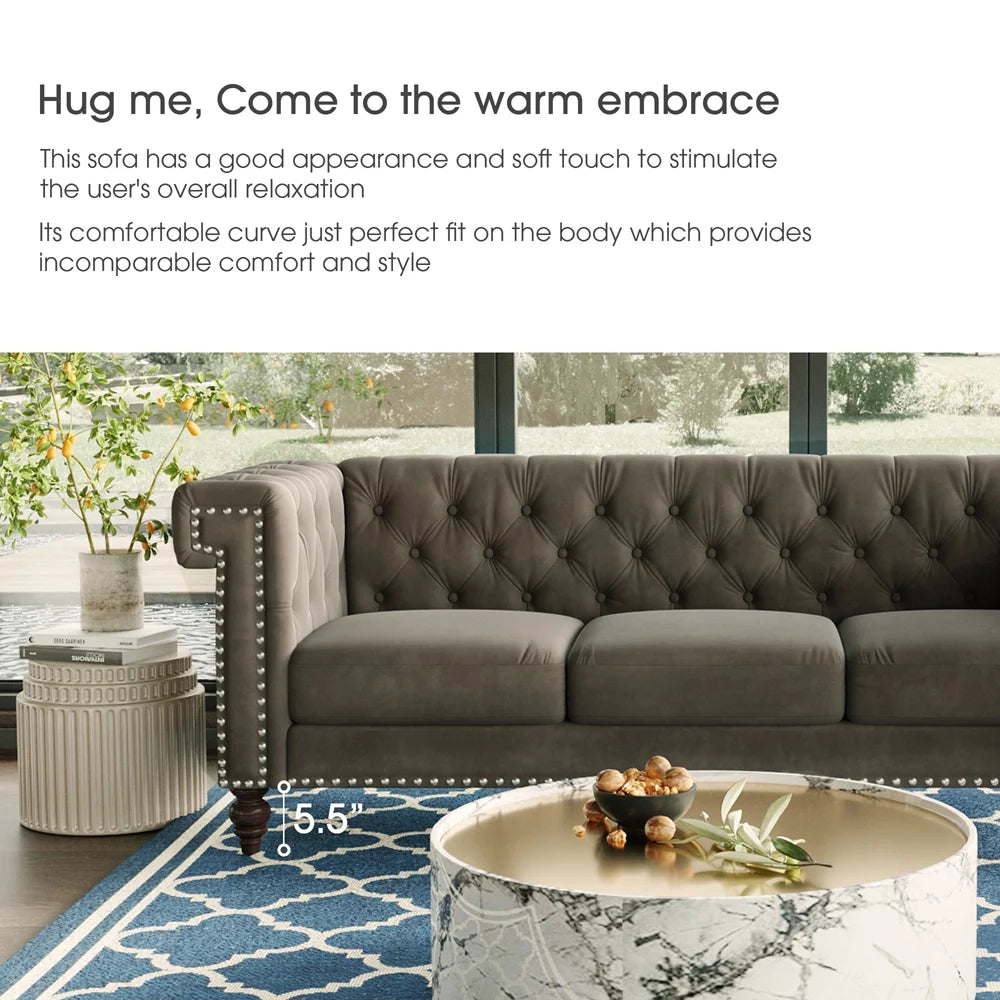 3 Seater Velvet Sofa with 3 Pillows F26332