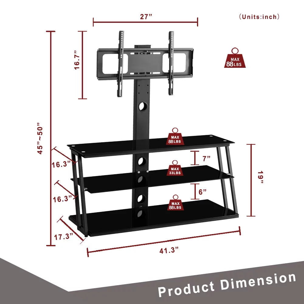 Height Adjustable Tempered Glass Swivel TV Stand P964