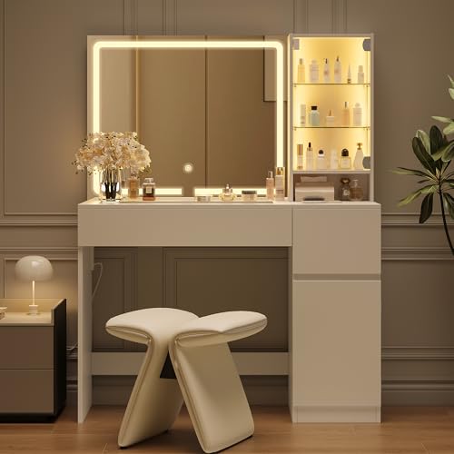 41" White Vanity Desk with Mirror and Lights A332