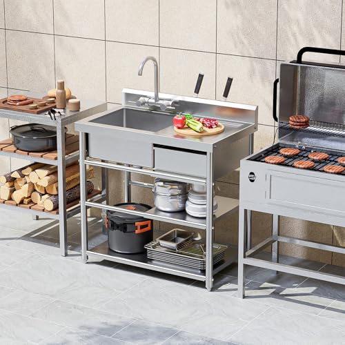 Stainless Steel Freestanding Utility Sink with Workbench Drawer U23057