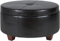Black and Brown Tufted Round Ottoman with Wooden Feet J748451
