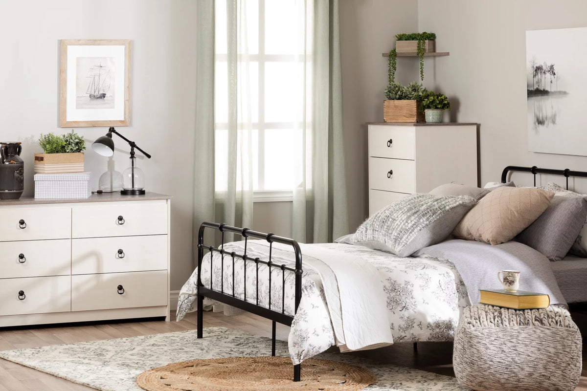 White and Weathered Oak 6 Drawer Double Dresser J398778
