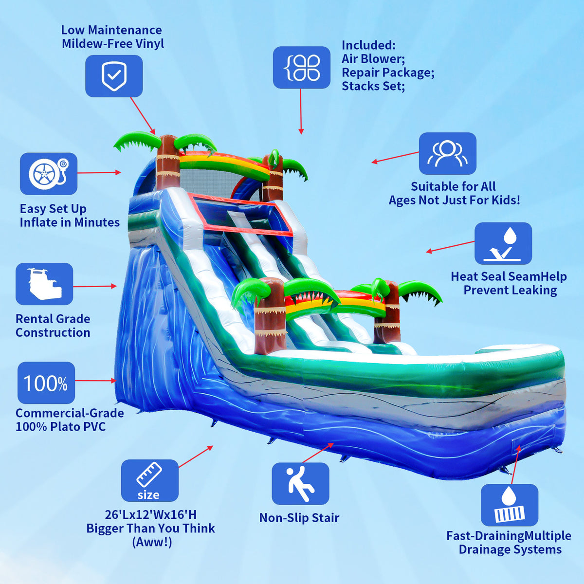 16 ft Inflatable Water Slide with Air Blower S950