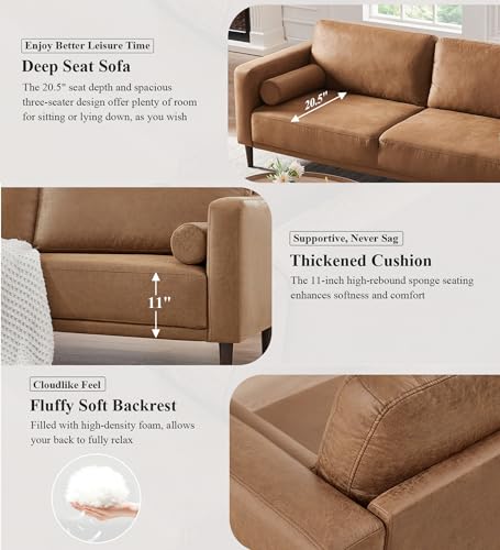 Brown Faux Leather 3-Seat Sofa Y935
