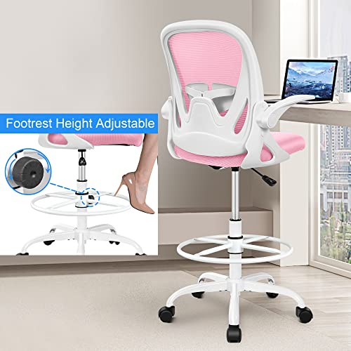 Black Ergonomic Drafting Chair with Flip-up Armrests and Footrest Ring V2160