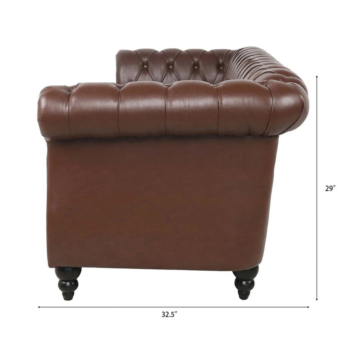 Brown PU Rolled Arm Chesterfield Three Seater Sofa P164