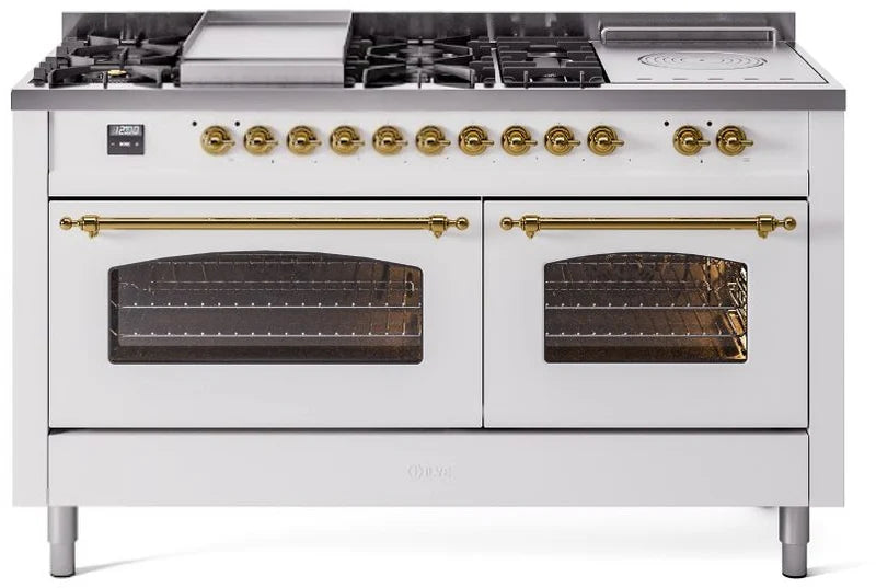 White Dual Fuel Propane Gas Range with Brass Trim Y55722