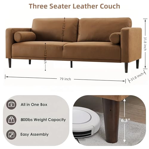 Brown Faux Leather 3-Seat Sofa Y935