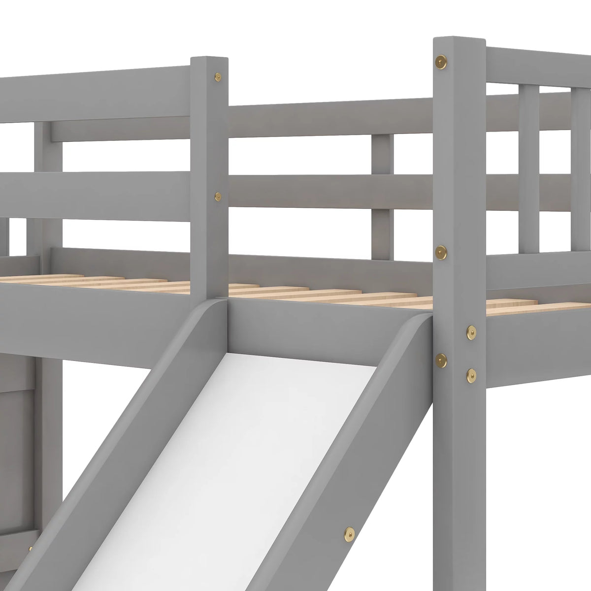 Solid Wood Twin Over Twin Bunk Bed with Slide and Stairway E4113
