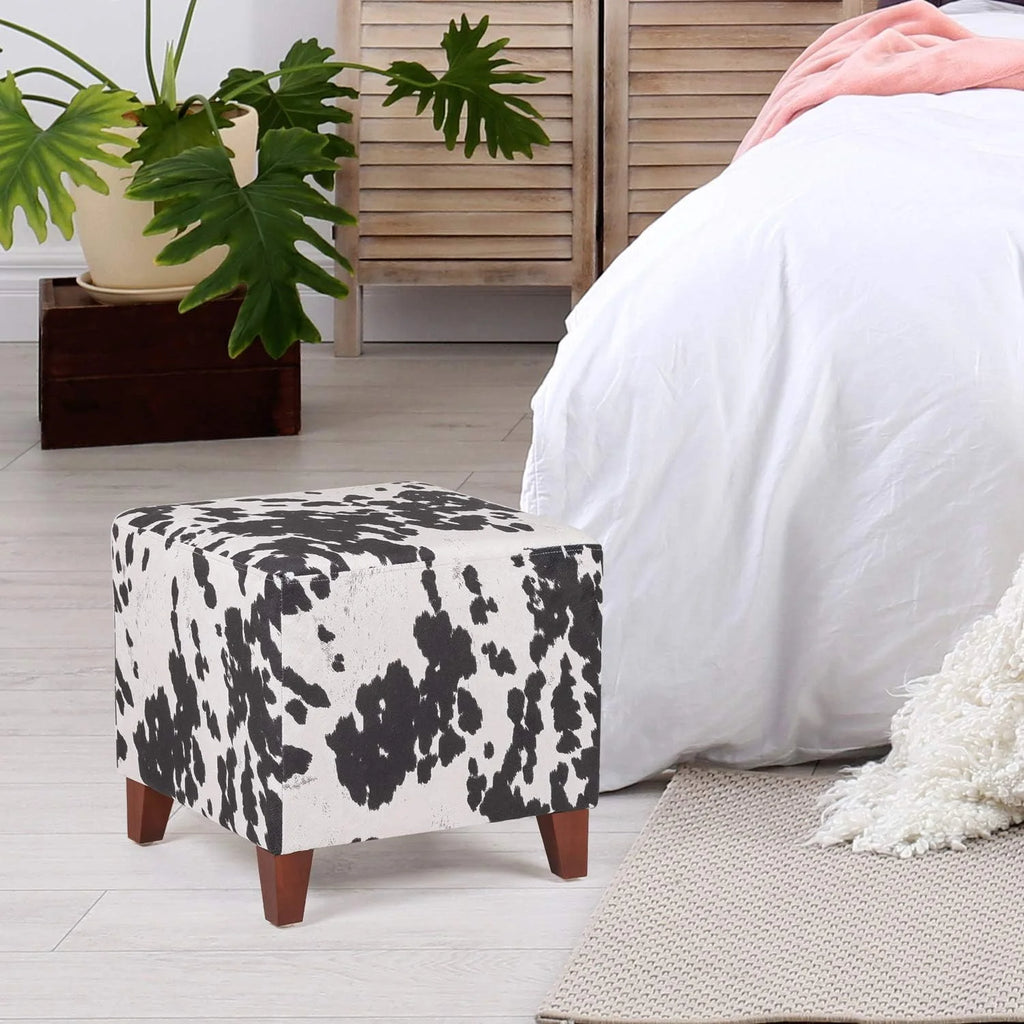 Square Ottoman With Wooden Legs Fabric Footrest O9802